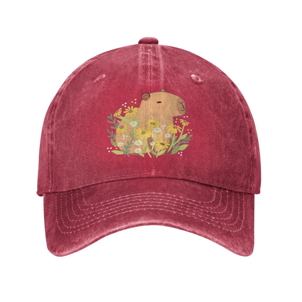 Capybara with Daisy Flowers Sun Baseball Cap Yk Cute UnisexTeens Washed Hats Breathable Custom DIY Baseball Caps Gift Idea