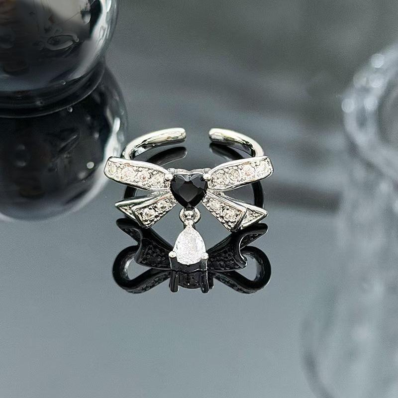 Sweet And Cool Style Bow Full Of Diamonds, Zircon Ring, Open Finger, Women'S Fashion Index Finger Ring, Stacked With Niche Rings