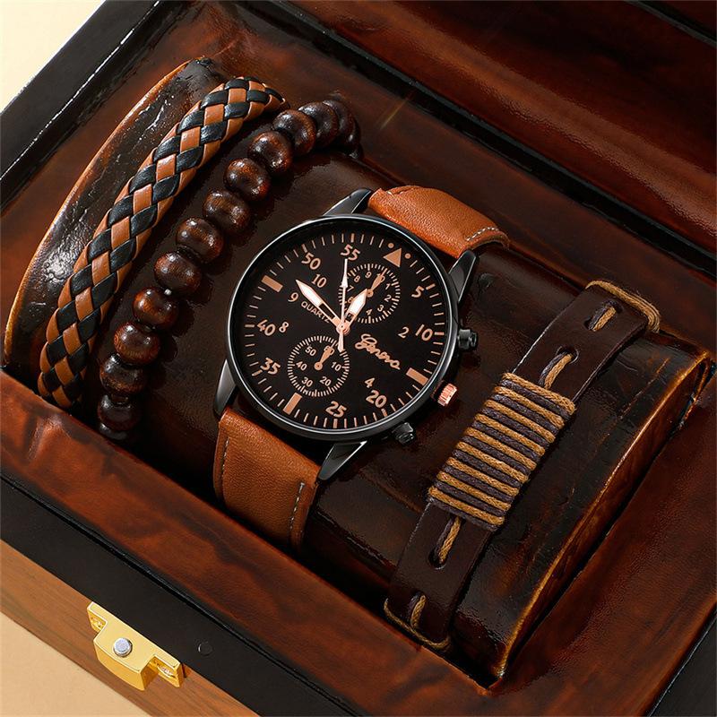 Men's Casual Trend Sports Belt Watch Watch Business Quartz Watch + Bracelet Set Simple