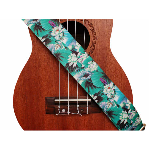 MUSIC FIRST Original Design "Lotus" Soft Nylon & Genuine Leather Ukulele Strap/Shoulder Strap with Branded Strap Locker
