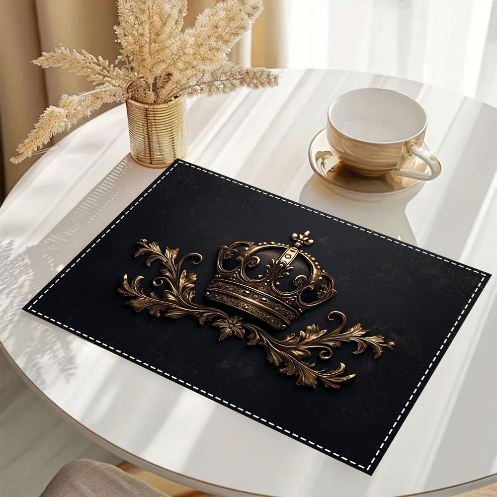4pcs Royal Crown Art Design Placemats- Fashionable Golden and Black Placemats, Suitable for Dining Tables and Coffee Tables, Perfect Home Decoration,