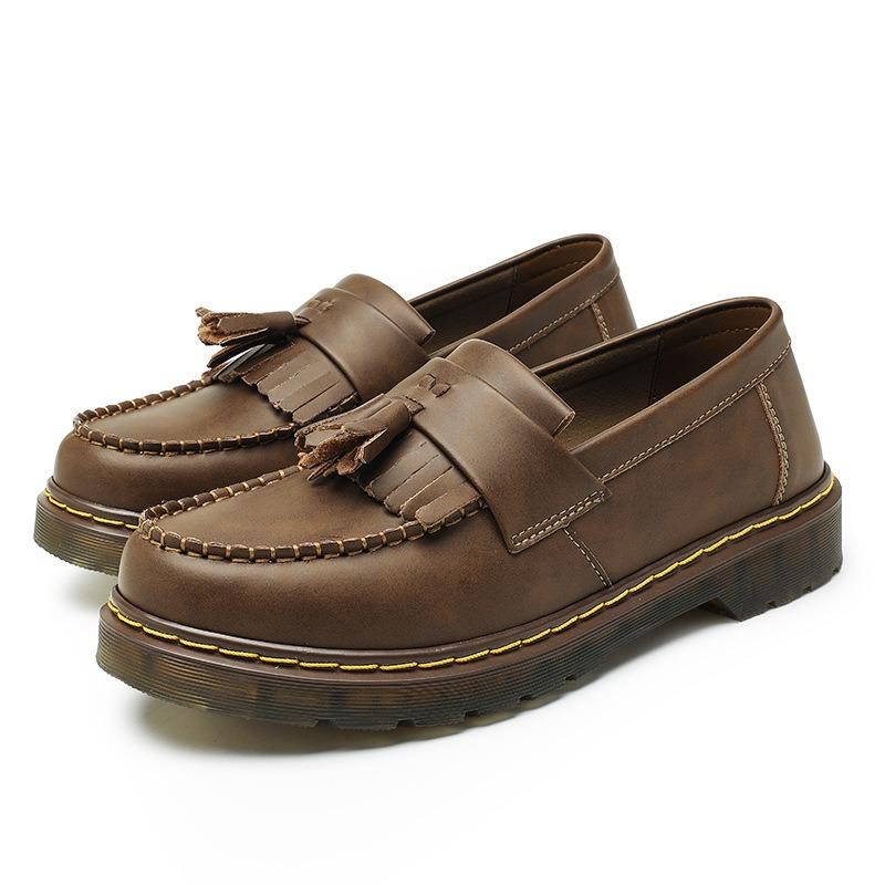 Tassel Men's Leather Low Top Martin Shoes Fashion Student Round Head Crazy Horse Leather Casual