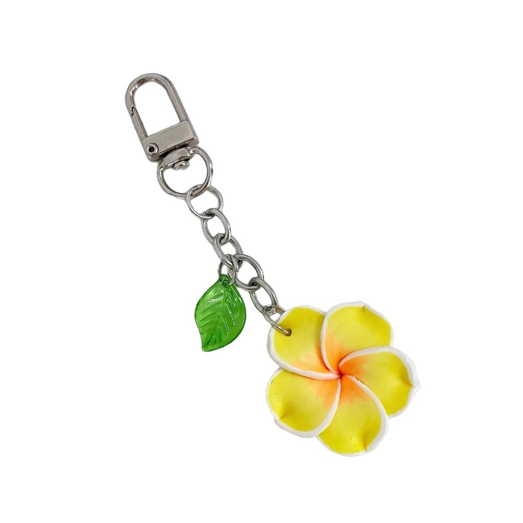 Sweet Frangipani Floral Pendant Keychain Cheerful Sunflower Key Ring Bag Decoration Gift For Women Girls Friend