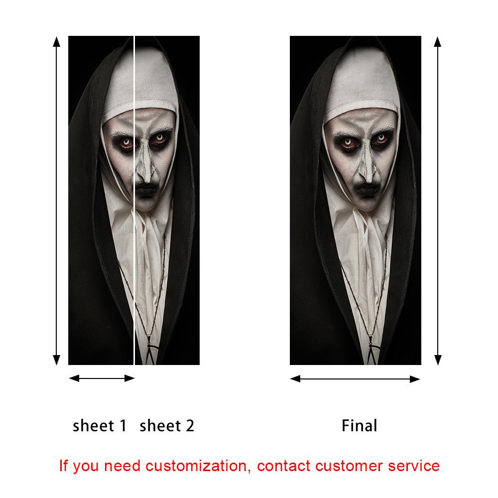 Halloween Horror Nun Thriller Door Stickers Removable Vinilos Para Puertas Adhesive Wallpaper Art Murals for Doors Bibliotheque Modern Home Decor