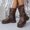Fashion Punk Style Platform Ankle Boots Women Fashion Belt Buckle Thick Bottom Knight Boots Women Slip On Pu Leather Motorcycle Booties