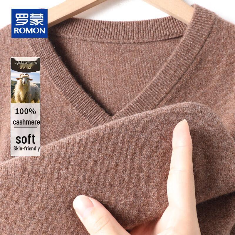 ROMON Men's Thick 100% Cashmere V-Neck Pullover Sweater