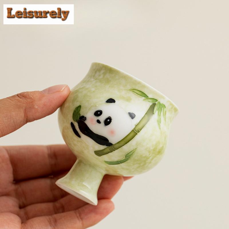 Handbemalte Panda Hochfuß-Teetasse Zen-Teeschale Teetassenset Teeprobe Meditationsbecher Jianzhan Meistertassen Teeservice Untertasse
