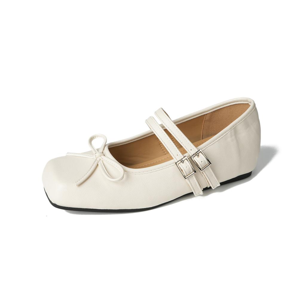 Flat Shoes Women's Spring and Summer Retro Bow Word with Mary Jane Shoes Shallow Mouth Inner Height Increase Pumps Women