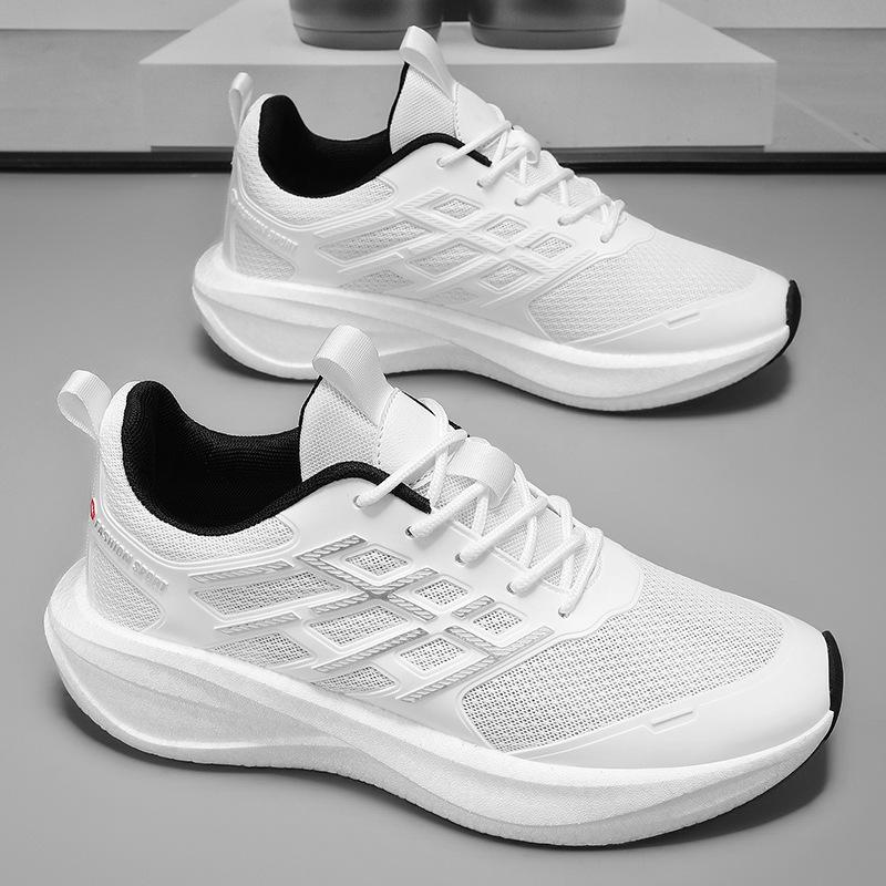 Sports Men's Shoes Spring and Autumn New Fly-woven Breathable Comfortable Running Shoes Men's Youth Thick-soled Heightening Non-slip Wear-resistant