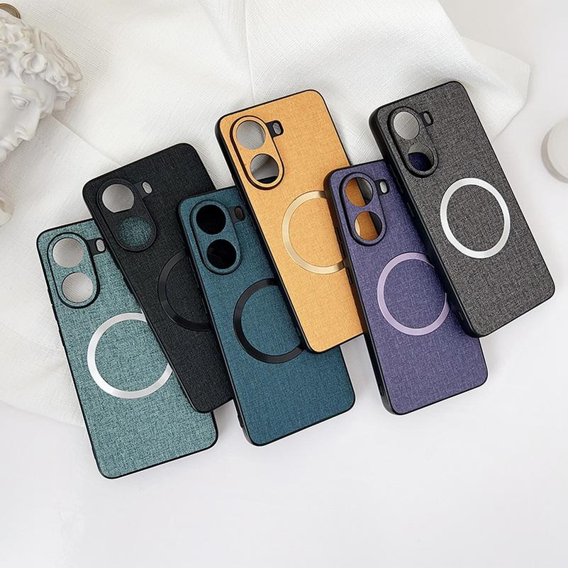 Magsafe Magnetic Plain Leather Case For Poco X7 Pro POCO X7 F6 Pro X6 Pro M6 Pro Poco C75 Cloth Wireless Charging Cover
