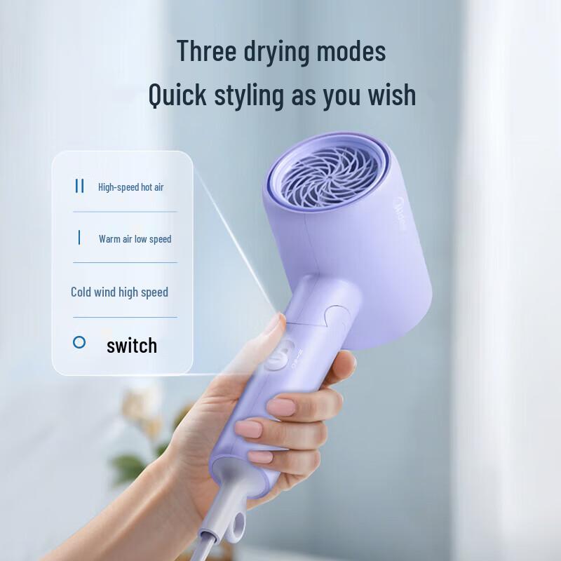 Midea FZ110 1400W Negative Ion Foldable Hair Dryer CN Plug (adapter Included)