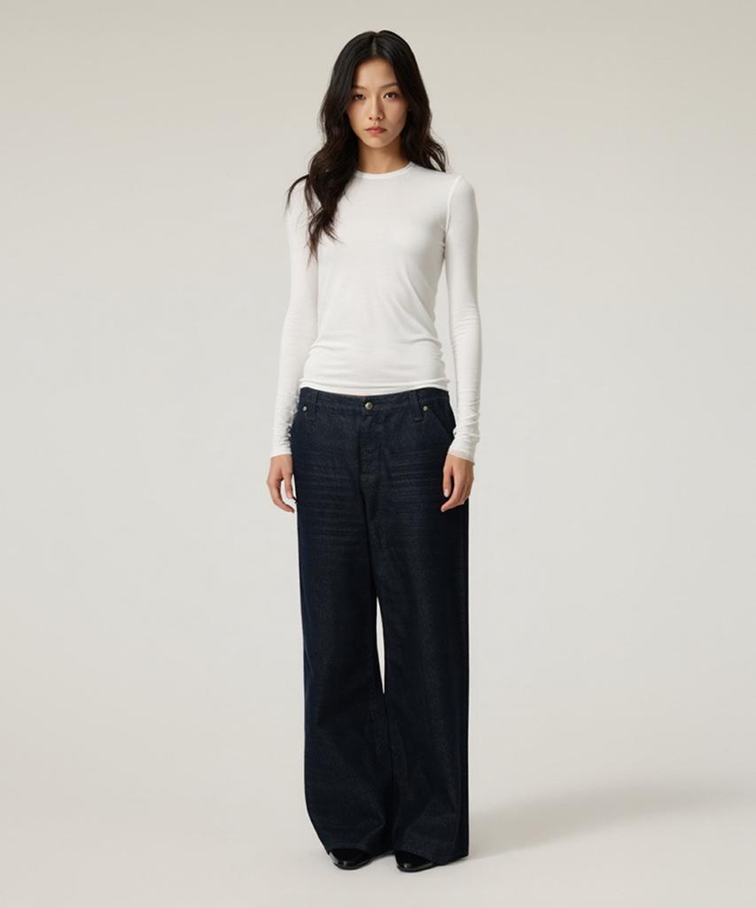 Beoteunseoul [Womens] Wool Blend Tencel Soft Stretch Back Pintuck Long Sleeve T-Shirt (3 Colors)