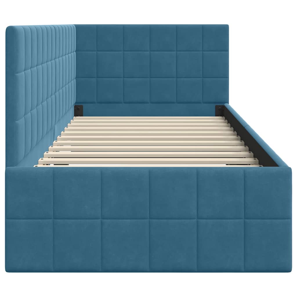 L Shaped Bed Frame with Headboard Blue 80 Cm X 200 Cm Velvet