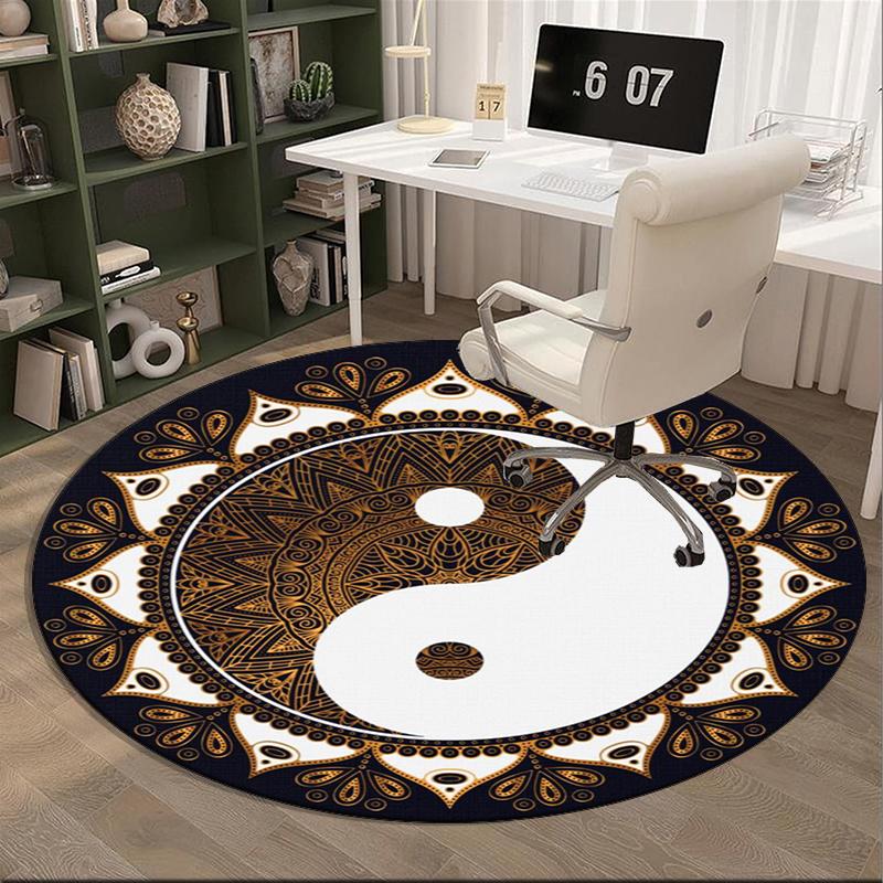 Yin-yang Mandala Design round carpet Chair cushion Round Entryway Rug, Soft Round Rugs for Living Room, Bedroom, Circle Carpet decor gifts