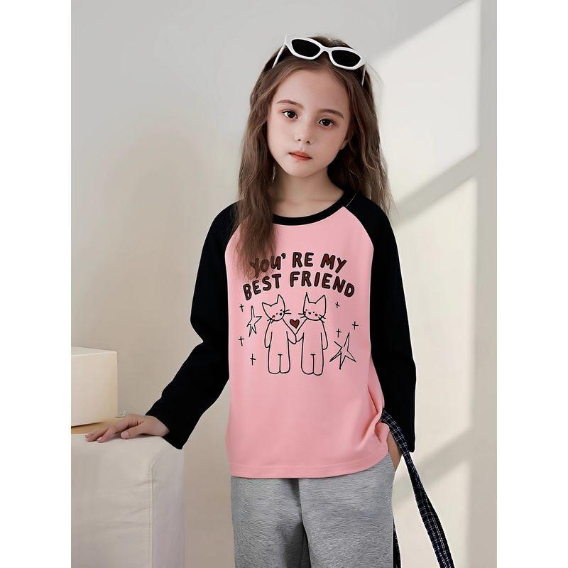 Korean Style Children's Clothing Girls' Cotton Cartoon Print Long sleeves Shirt Spring New Medium and Large Youth Bottoming Shirt