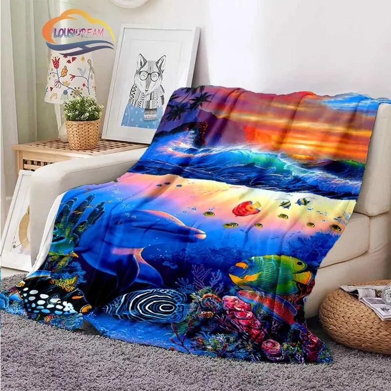 Sea Animal World Series Blanket Cute Oceanic Dolphins Super Soft Delphinids Pattern Sofa Bed Children's