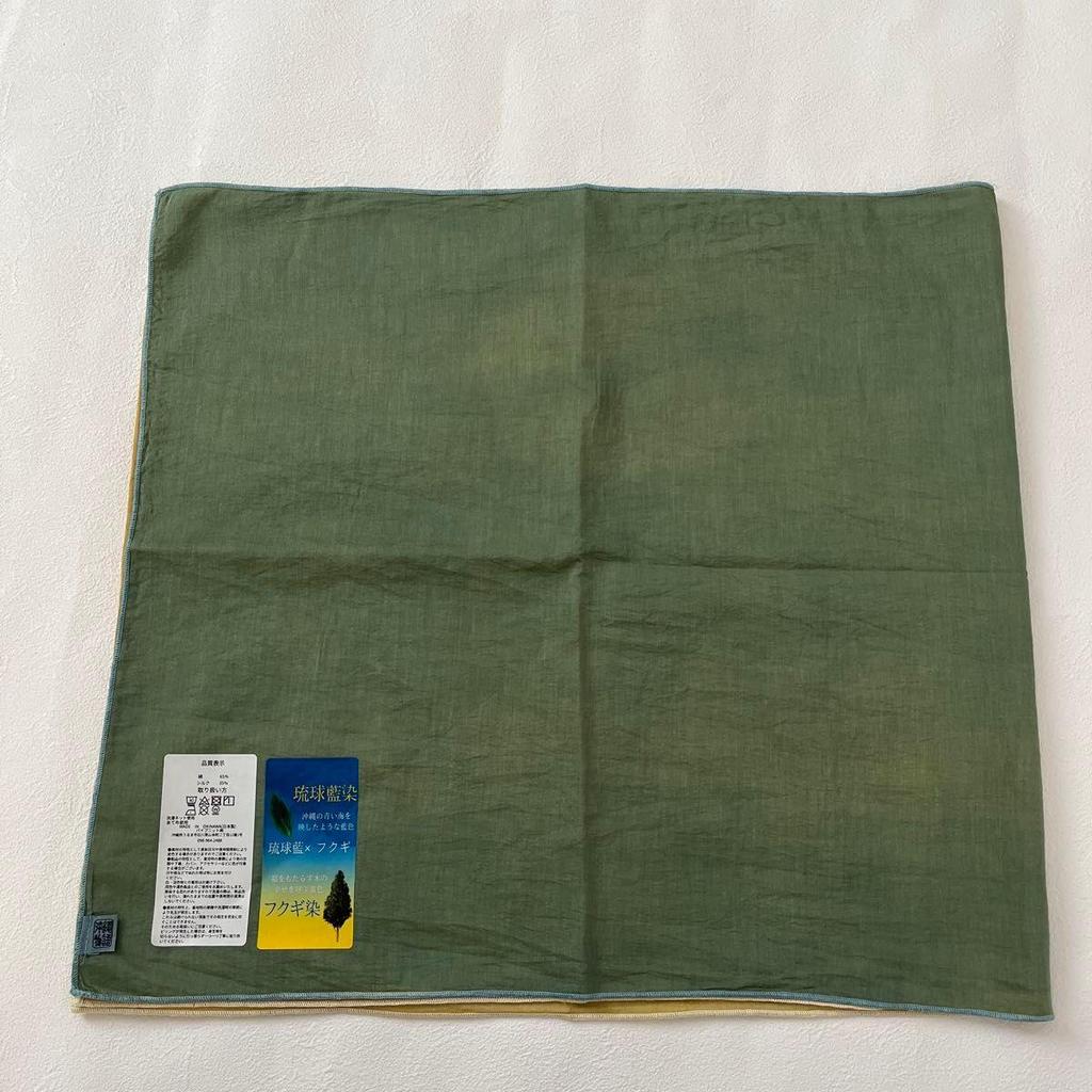 Used Ryukyu Indigo Dye X Fukugi Dye Stole Cotton Silk Fabric Made In Okinawa