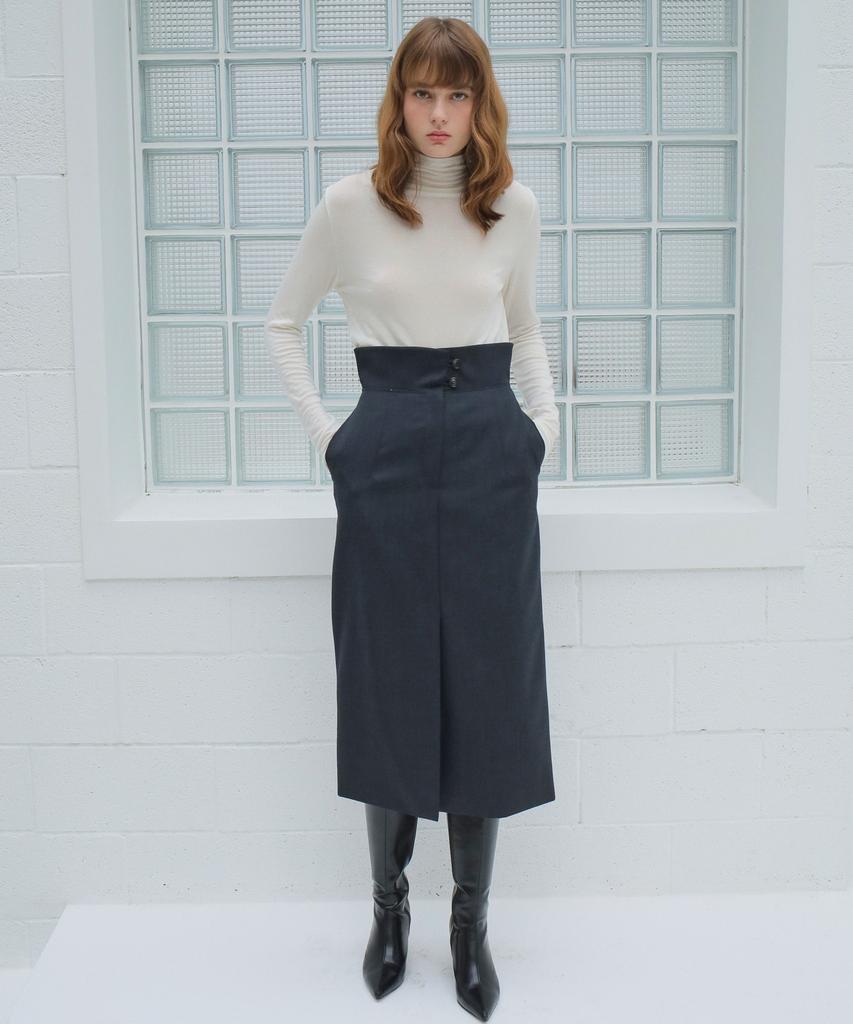 Paul And Alice High Waist Wool Skirt / Dark Gray
