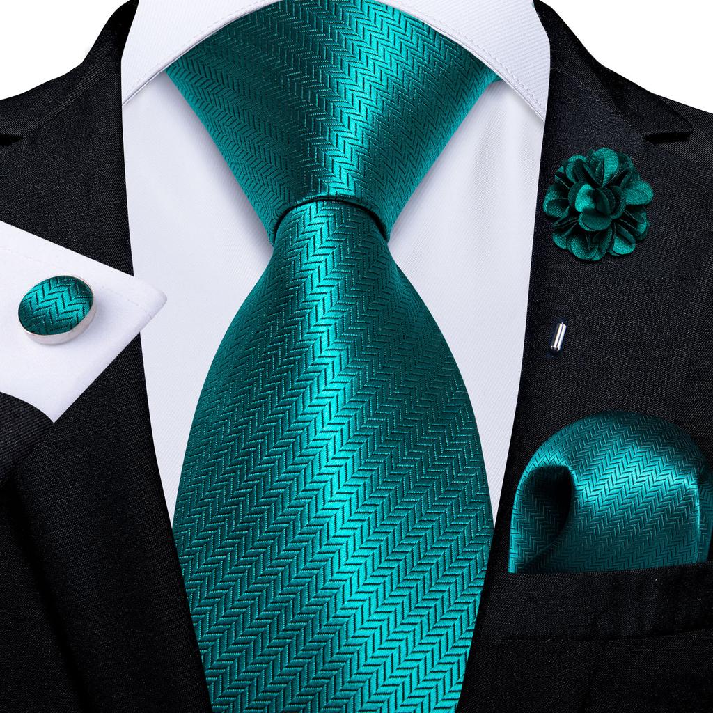Men's Tie Formal Party Blue Boutonniere Silk Tie Handkerchief Cufflinks Tie Set for Wedding Accessories