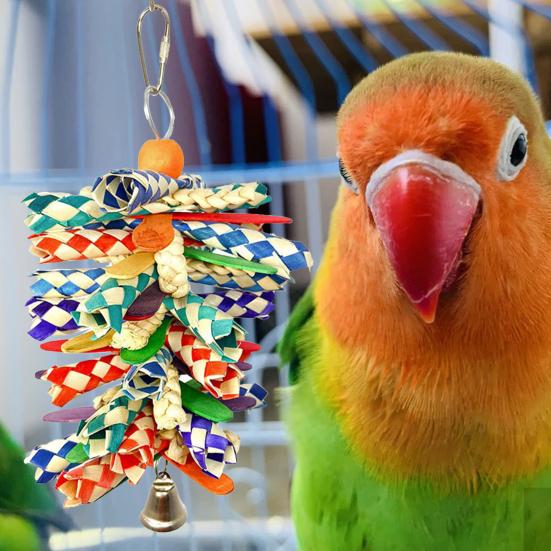 Yousheng Parrot Toy Multi-color Decorative Woven Pet Bird Chew Hanging Pendant for Medium Birds