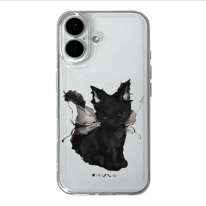 Angel Black Cat iPhone Case for 13, 14, 15 Pro Max, 16, 17 Pro - Cute Full Wrap Design