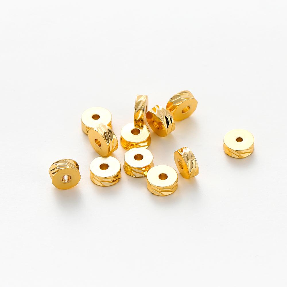 50Pcslot 4Mm 5Mm 6Mm 14K 18K Gold Brass Plating Flat Round Spacer Beads Round Diagonal-Cut Beads Diy Jewellery Making Supplies