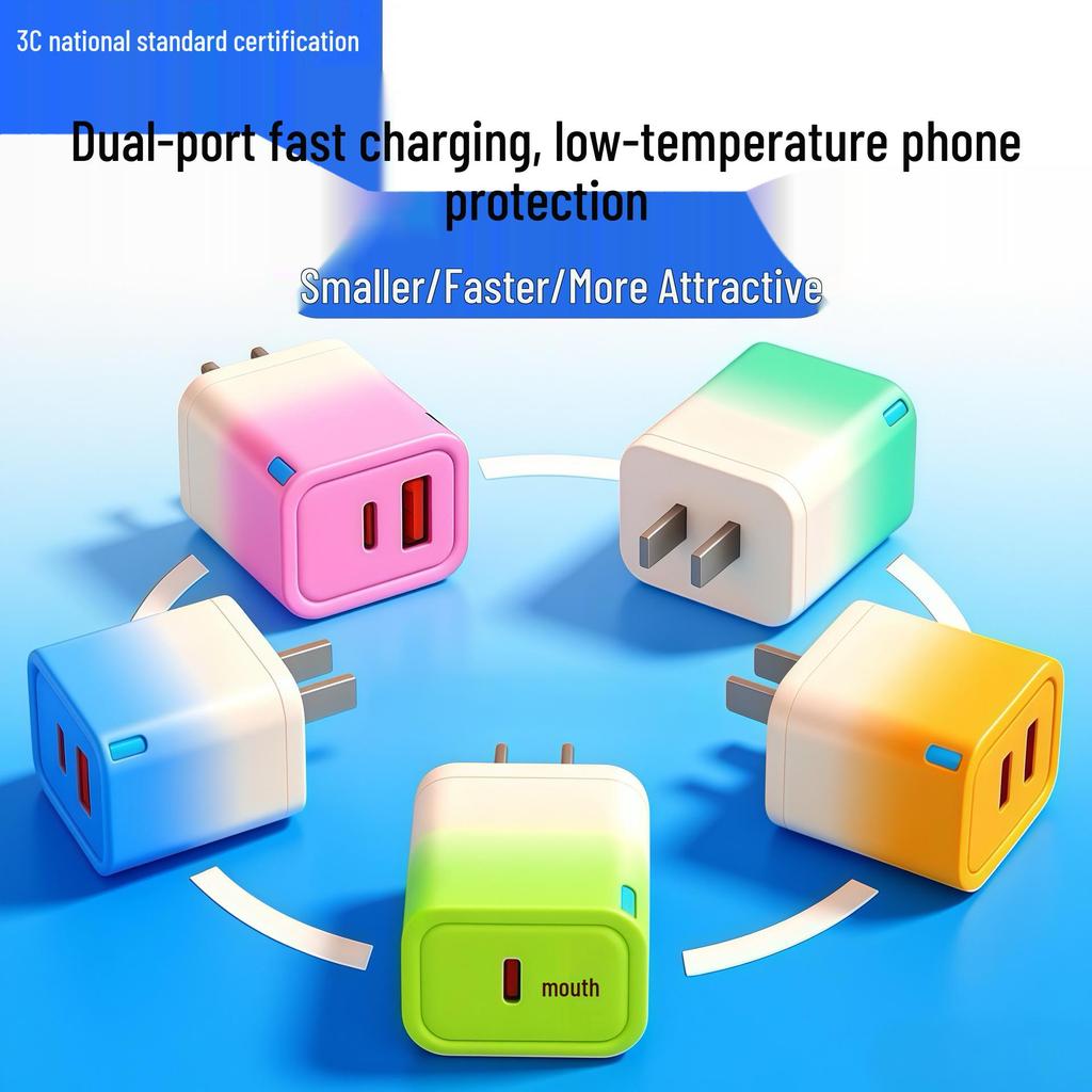 Gan 22W Dual Port Fast Charger, CE Certified, Compatible with Apple, Huawei, and Android Devices