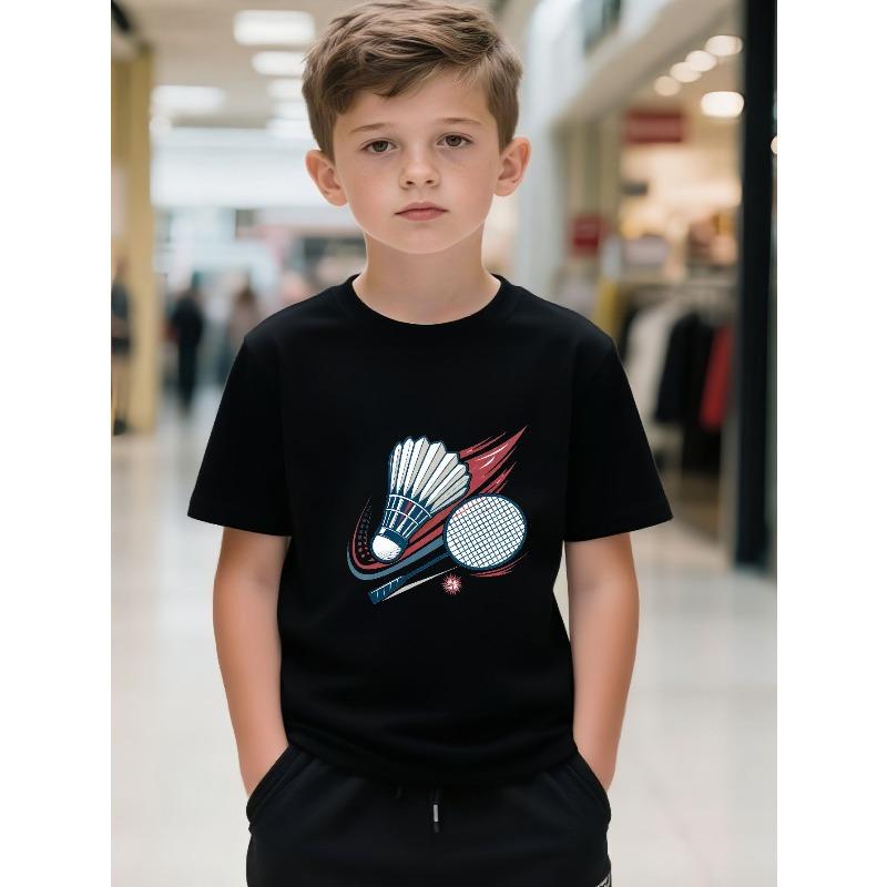 

European sizes Vintage Badminton Boys Tee | Retro Sports Graphic | Active & Athletic Style | Breathable Summer Fit for Sports & Casual 164cm чорний