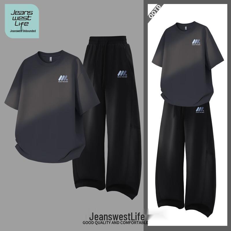 Jeanswest Men s Summer Casual Cotton T-shirt  Curved Pants Set M