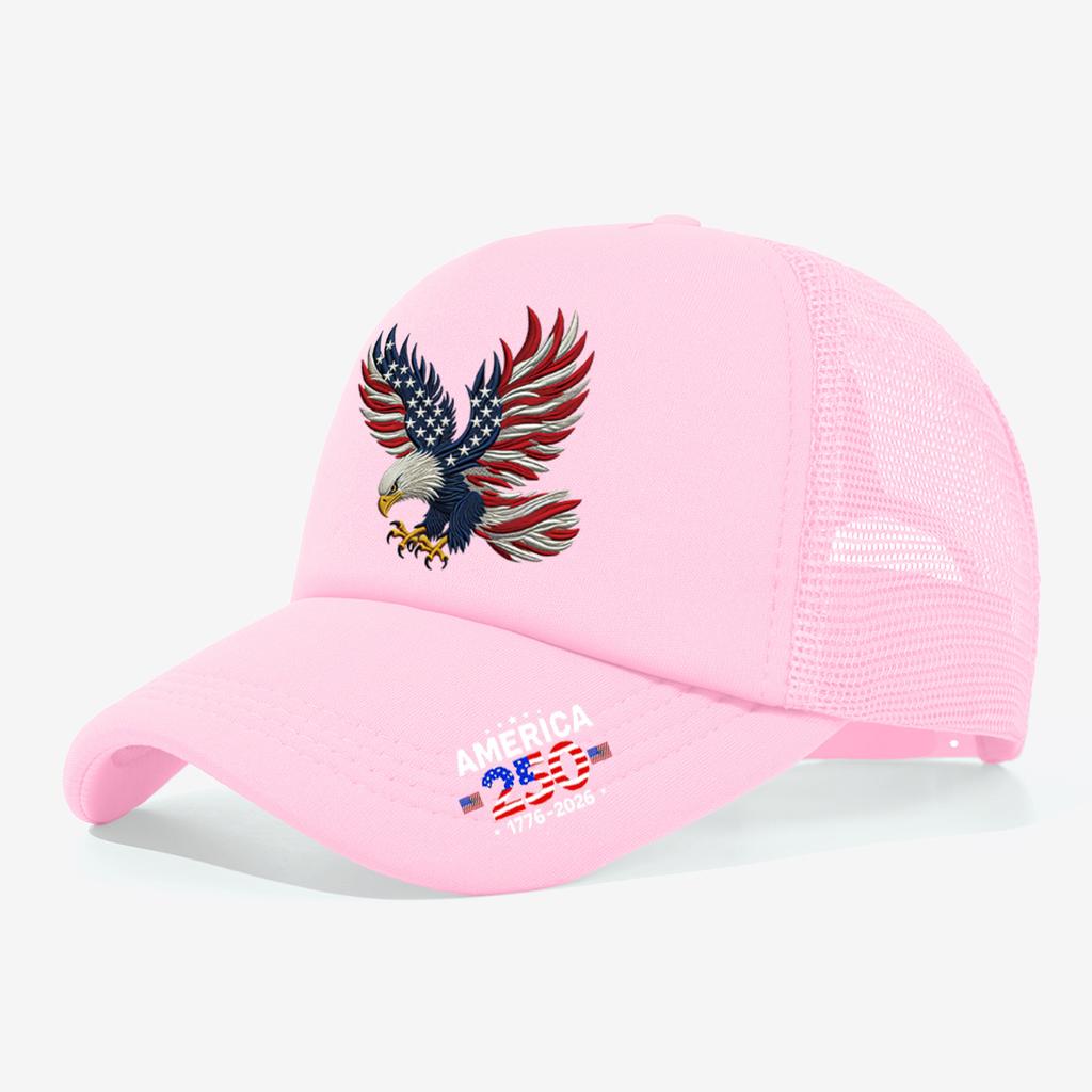 1PC Mesh Trucker Hat, Breathable, 250th America Eagle Print, Patriotic Streetwear for Men Women