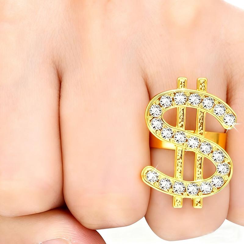 Gold Silber Punk Hip Hop Dollarzeichen Ring Für Frauen Männer Trendy Rock Party Schmuck Geschenk
