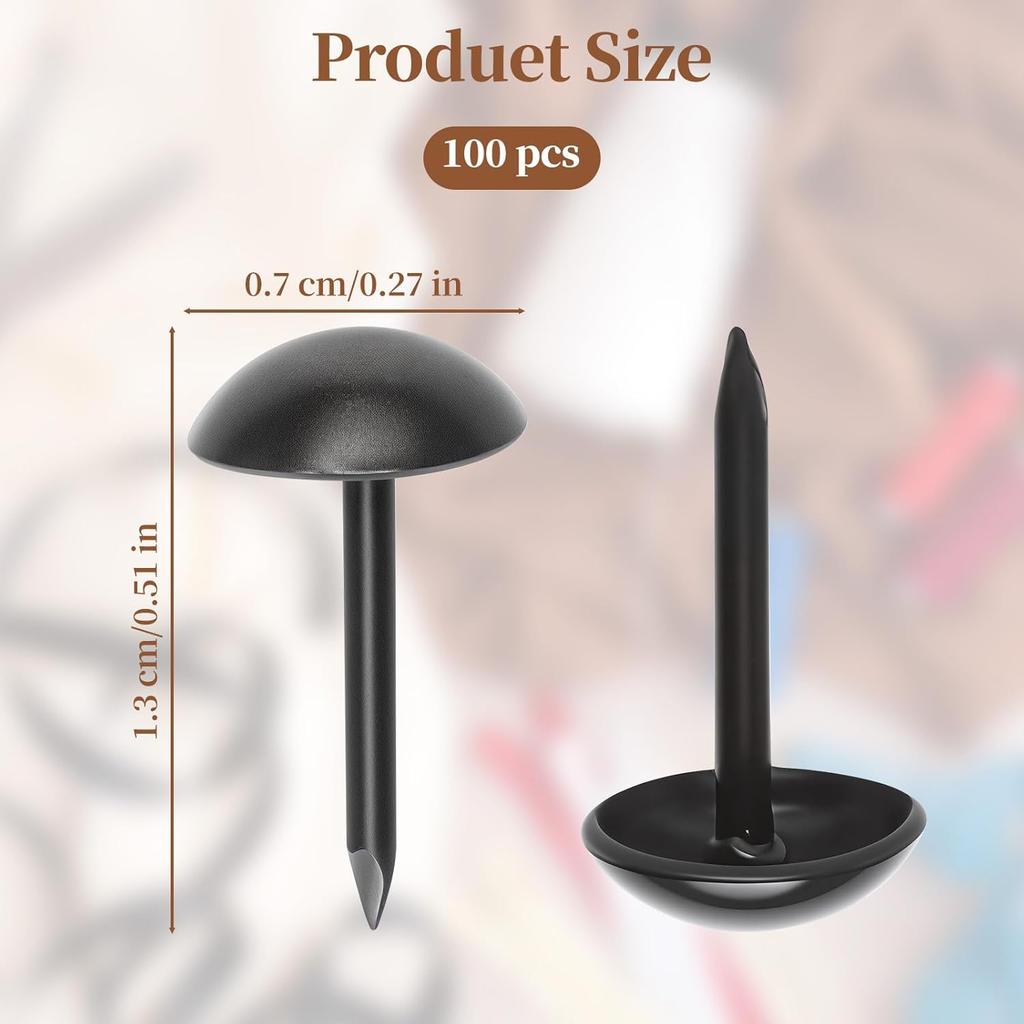 100Pcs Upholstery Tacks Black - 7x13mm Furniture Thumb Tacks - Metal Thumb Tack Round Head P Decorative Upholstery Nails for Cork Board DIY Projects