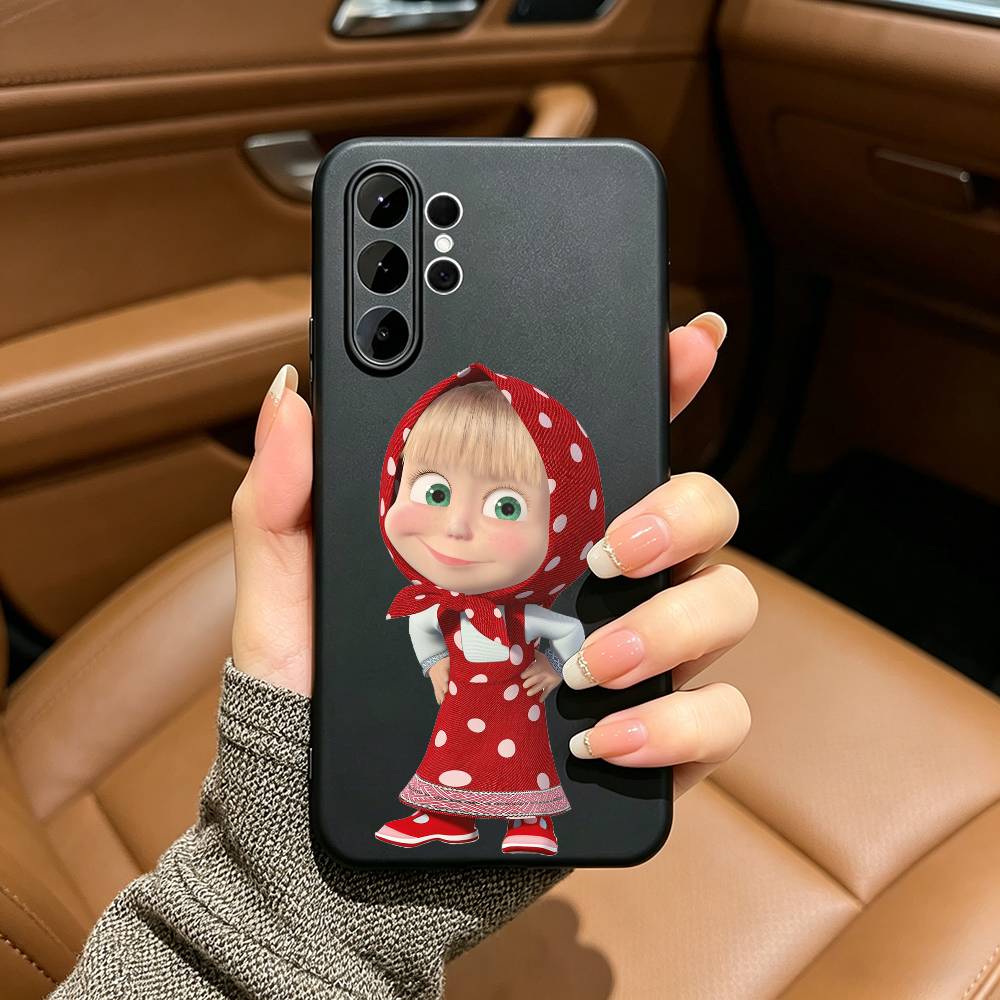 CUTE GIRL Masha and the Bear Phone Case For Samsung S25,S24,S21,S22,,Plus S23,S30,Ultra,S20,Fe,Lite,Black Soft Silicone