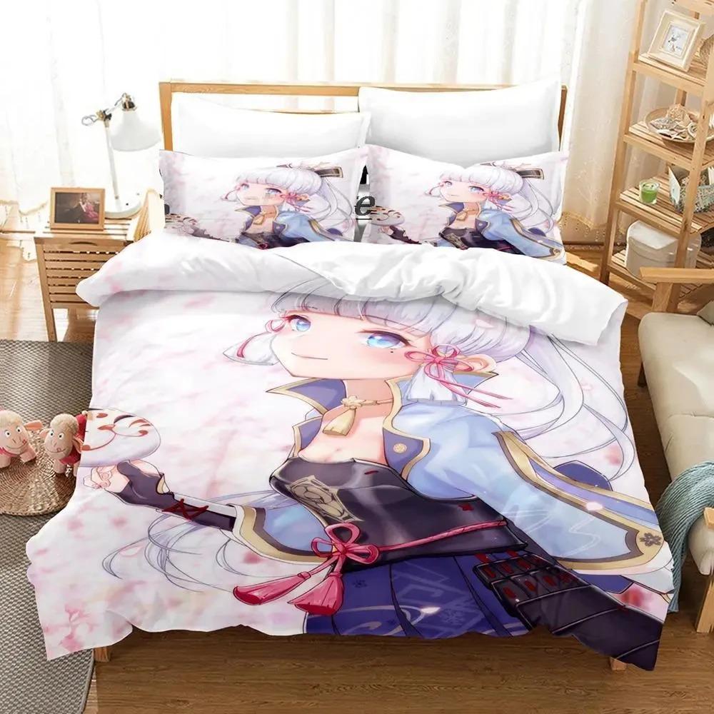 Game Genshin Impact Kamisato Ayaka Bedding Set Duvet Cover Bed Set Quilt Cover Pillowcase Comforter King Queen Size