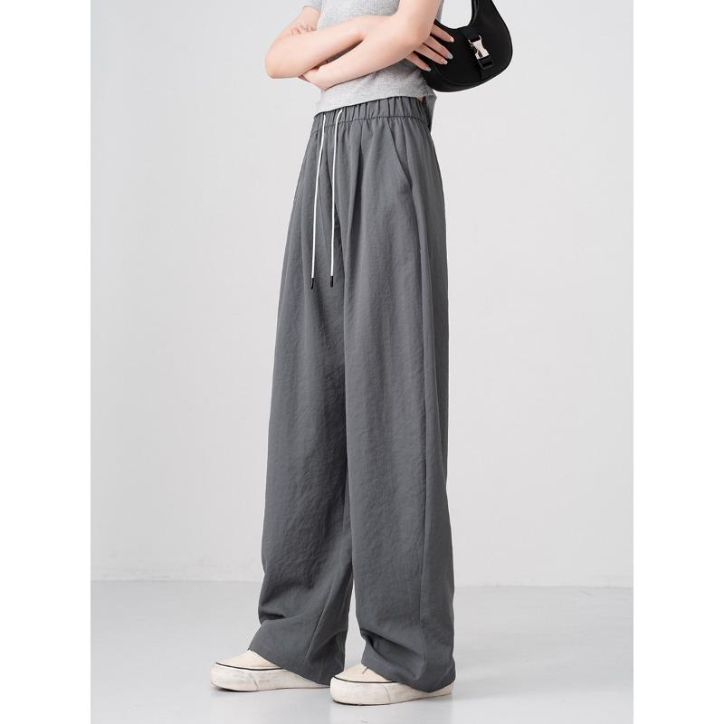 White Sports Wide-leg Straight-leg Pants Women's Summer Thin Mid-waist Drape Loose Casual Small Banana Scimitar Pants