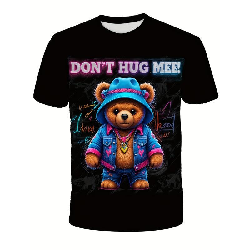 Summer Round Neck Cute Bear Graphic 3D Print Top Fashionable Casual Short Sleeved Men's T-shirts