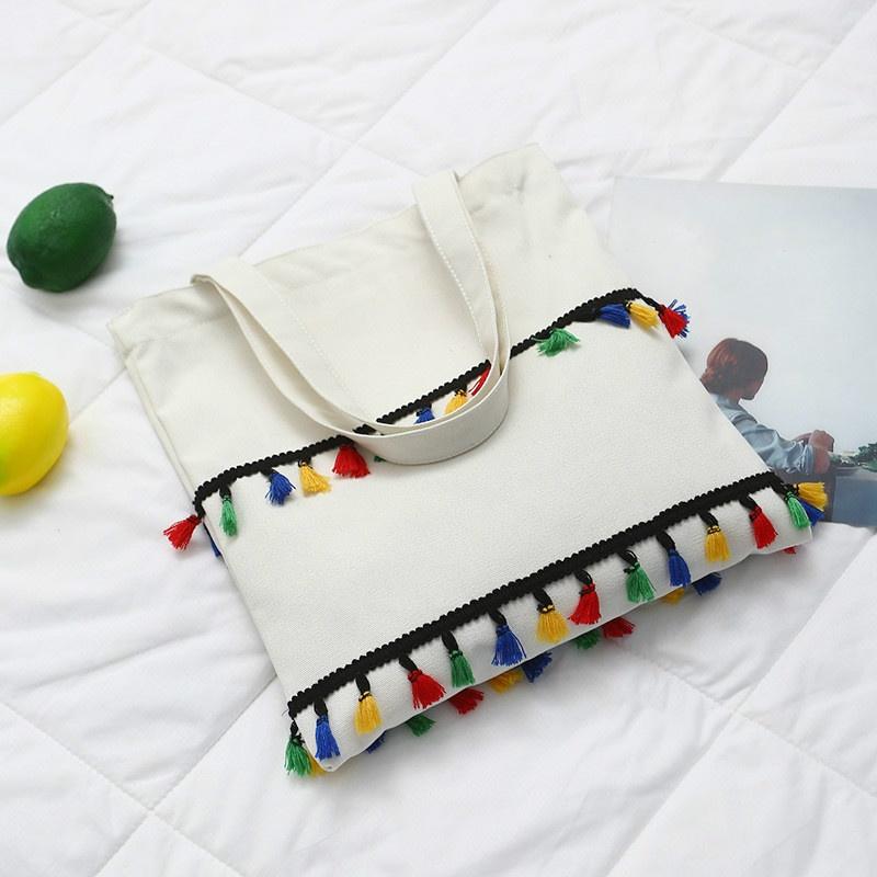 Color Tassel Canvas Bag Fashion One Shoulder Shopping Bag