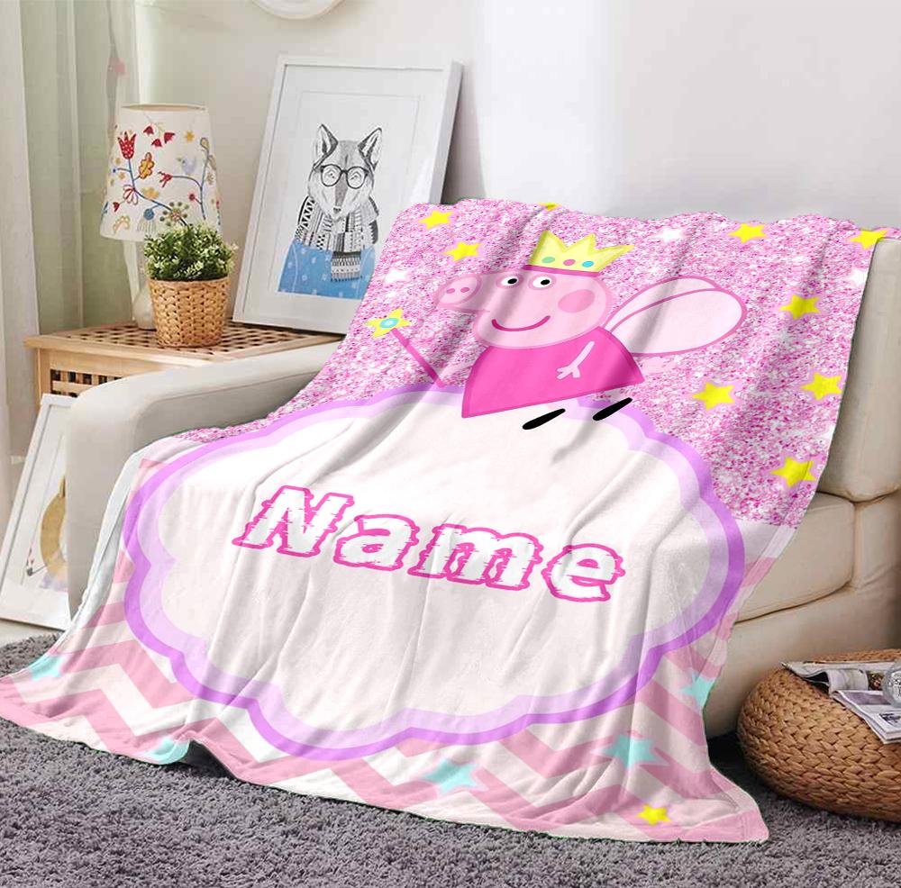 Custom Name Peppa Fairy Flannel Blanket Throw Blanket Soft Warm Sofa Bed home Decor Unique Gift