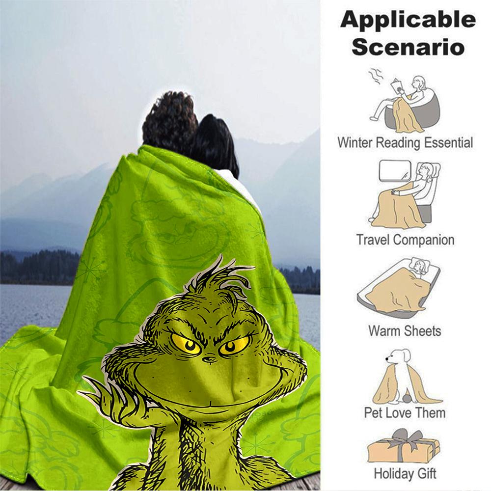 Grinch Christmas Green Background Blanket Soft Throw Blanket For Home Bedroom Bed Sofa Travel Office Solid Christmas Blanket