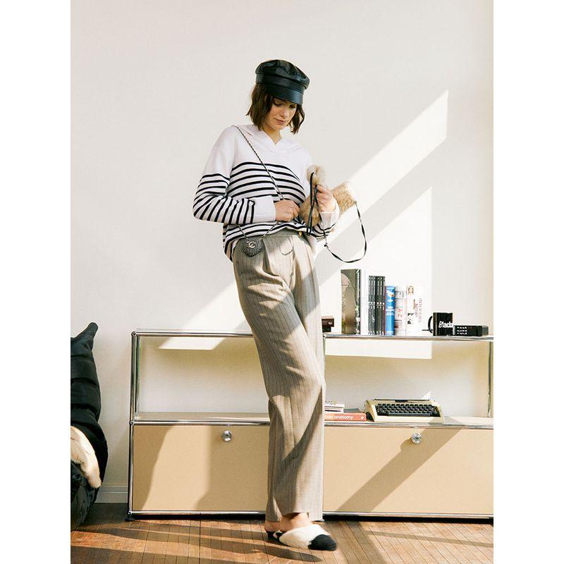 

Blacknini Yin Waffle/Japanese Jin Mouth Fabric Wool Metal Buckle Casual Loose Pants Kakh M