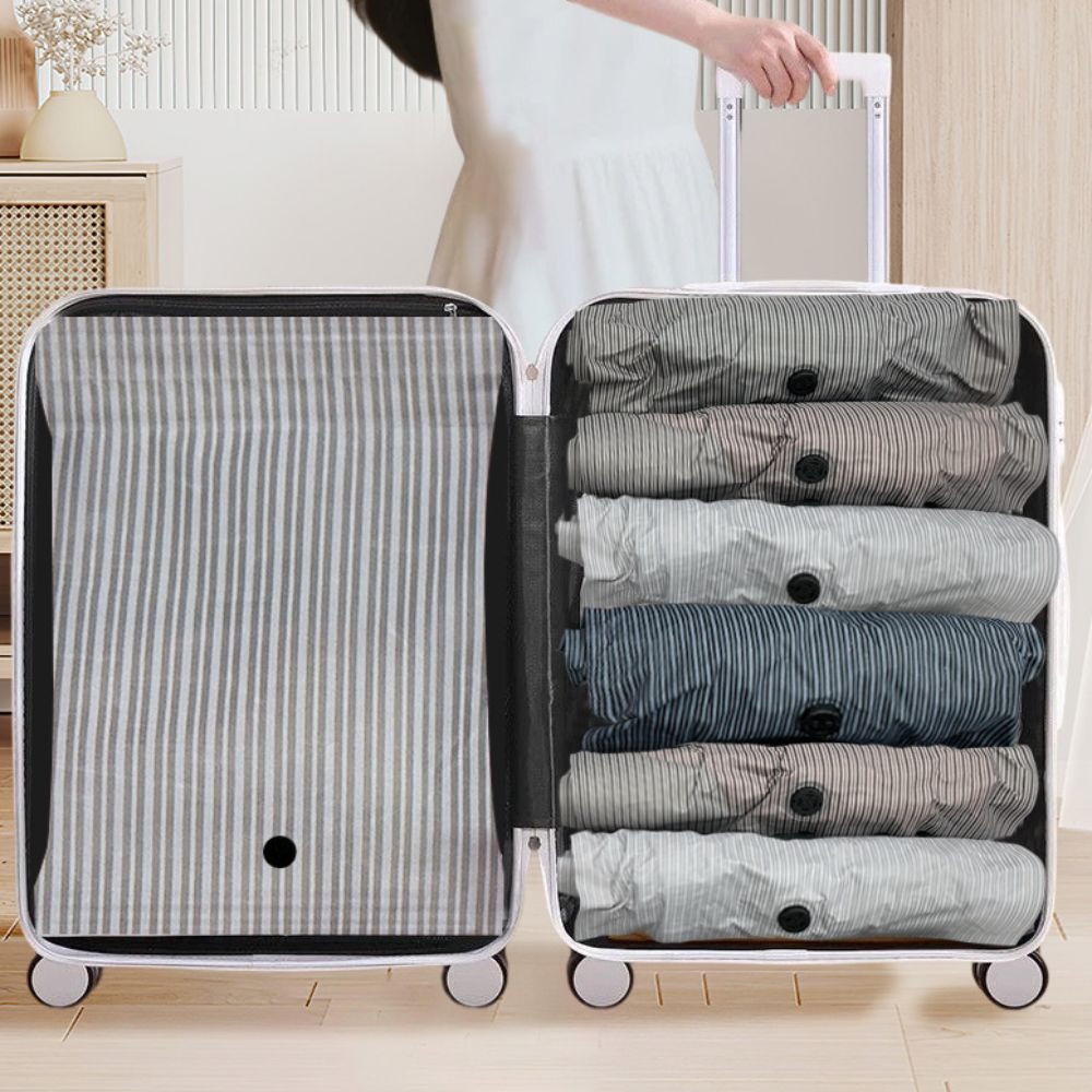 New Reusable Hand Roll Vacuum Bags Dustproof Portable Vacuum Compression Bag Space Saver Luggage Vacuum Storage Bag for Travel