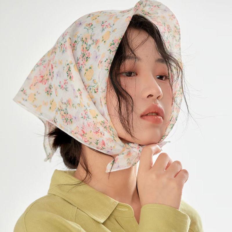 Silk Scarves, Women's Flower Shaped Square Scarves, Breathable In Spring and Summer, Wrapped In Head, Sun Protection, Neck Protection Scarf