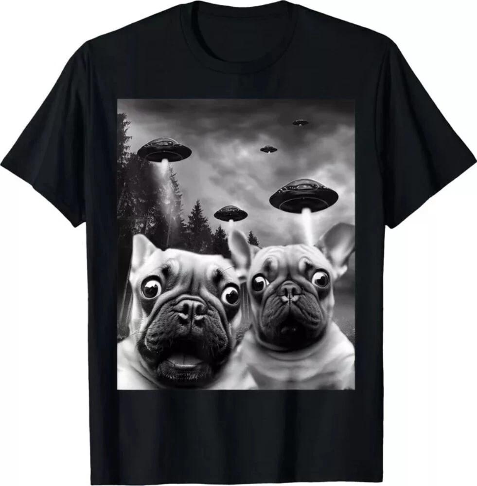 Frenchie UFO Selfie - Funny French Bulldog Alien Gift Unisex T-Shirt M