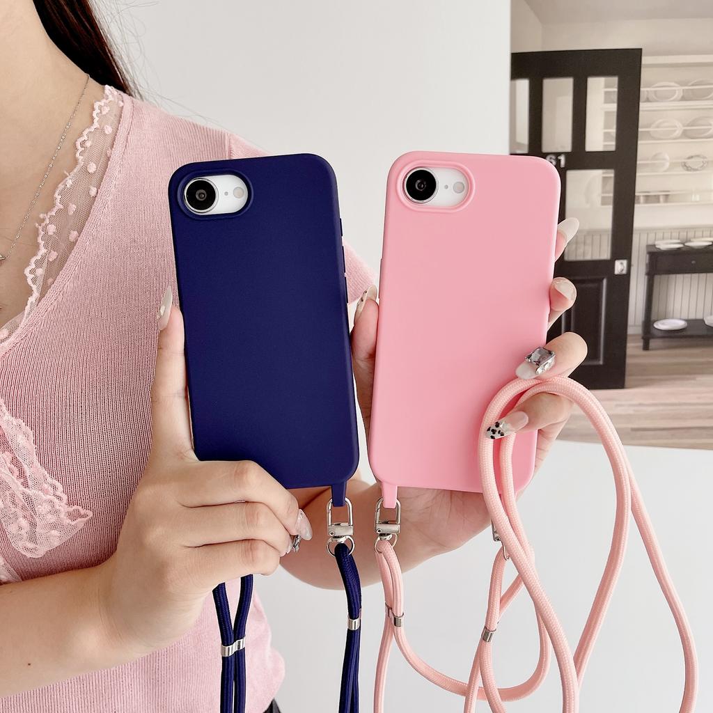 Crossbody Lanyard Candy Color Phone Case for Iphone 17 Air 16 Plus 16E 15 14 13 12 11 Pro Max Silicone Soft TPU Back Cover