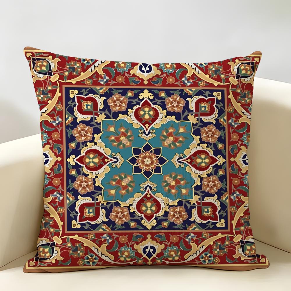 Bohemian Check Pattern Cushion Cover Natural Linen Organic Fabric DoubleSided Printing Room Sofa Decor Pillow Case