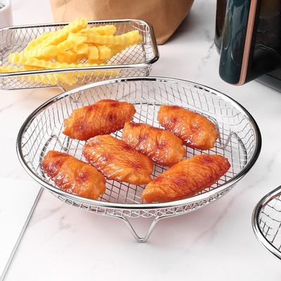 1Pc Air Fryer Rack Stackable Grilling Rack Stainless Steel Grill Basket Non-Stick Airfryer Tray Wire Rack Basket Kitchen Gadgets