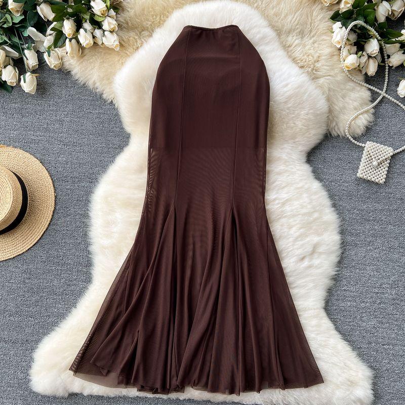 High Cold Adult Lady like Woman Wear Women's Work Clothing All-Match Tutu Stylish Stretch Silm Mesh Patchwork Fishtail Bodycon Dress