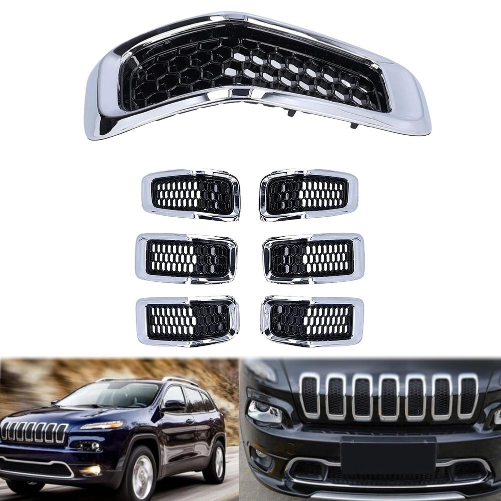 7Pcs Front Bumper Grill Inserts Front Mesh Grille Cover Trim Decor Breathable Bumper for Jeep Cherokee 2014-2018 Accessories