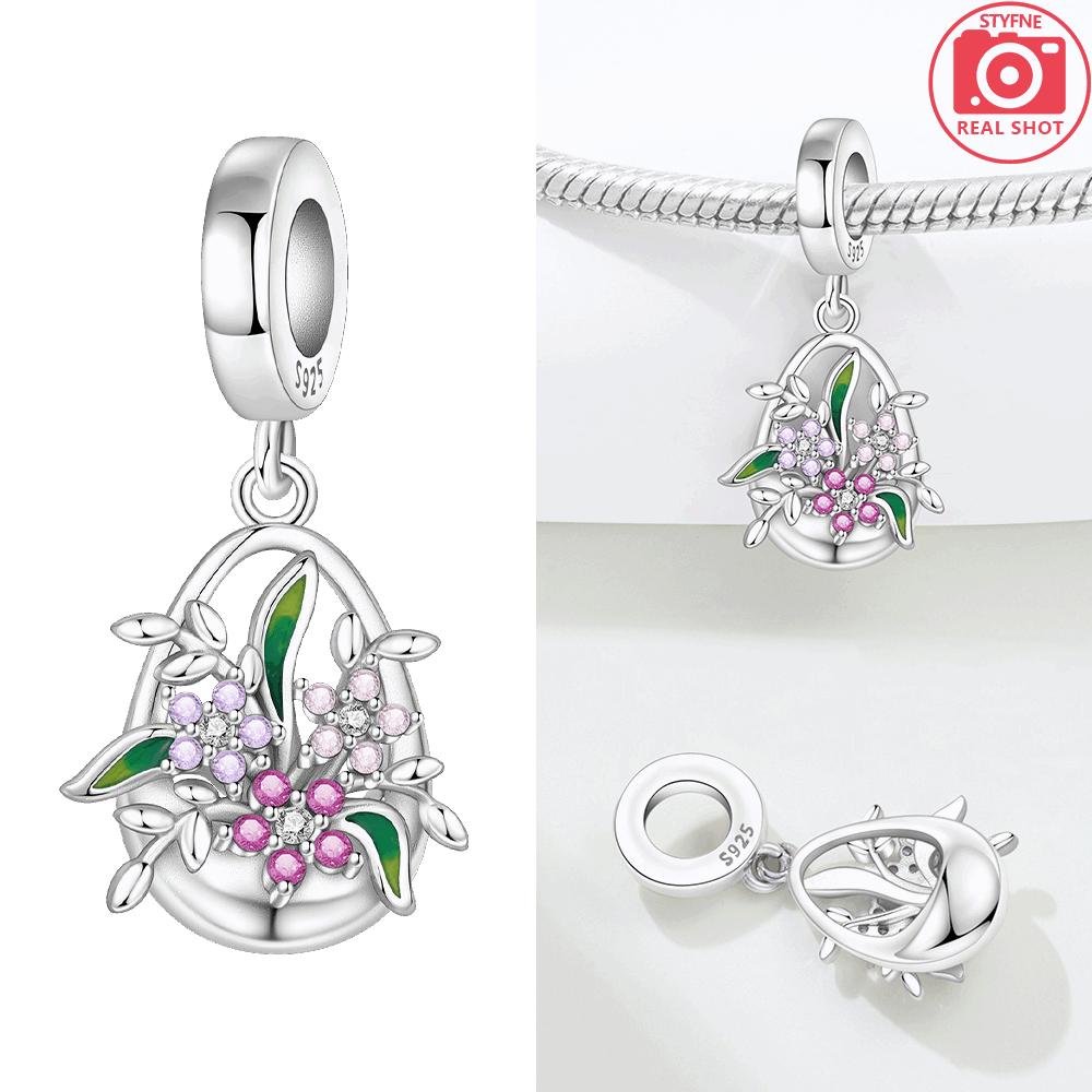 Charms Original Copper Pink Lotus Blue Iris Pendant Hearts Beads Fit Bracelet Women Jewelry Diy Fine Gift Accessory