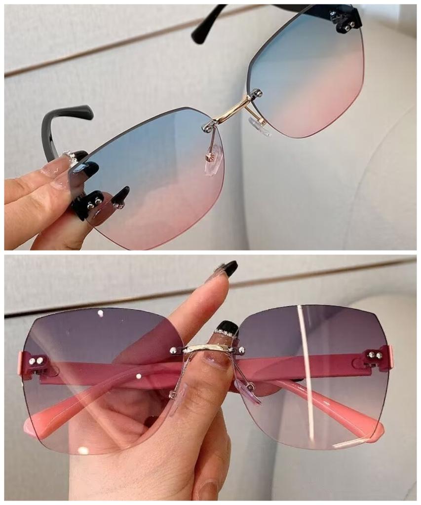Fashion Rimless Beach Gradient Sunglass Original Lady Retro Branded Shades UV400 Eyeglasses
